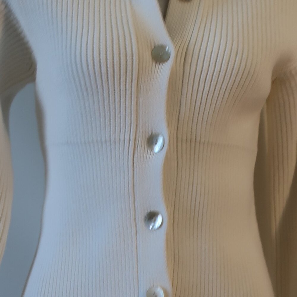 Vince Cream Ribbed Button-Up Cardigan - Picture 3 of 9